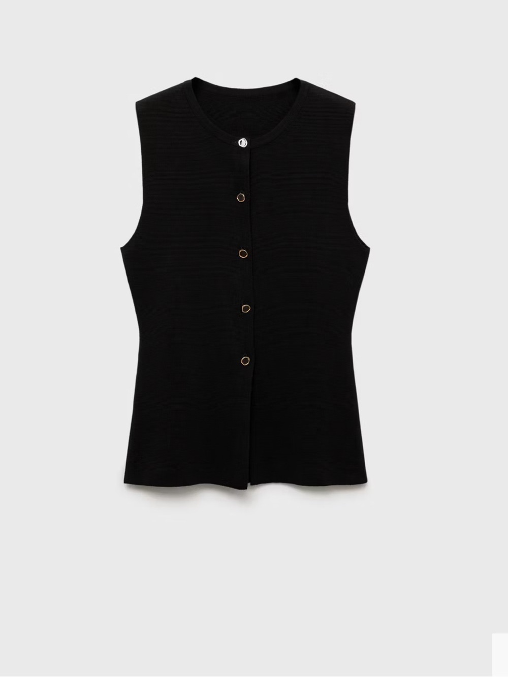 Sleeveless Black Button-Front Knit Top Mango